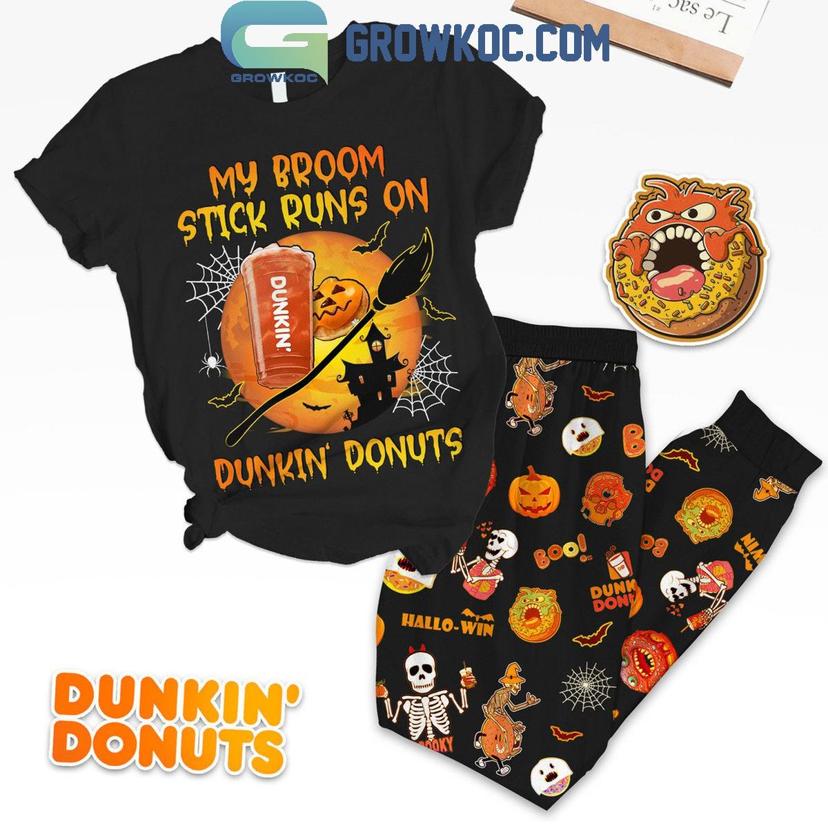 Dunkin Donuts My Broom Stick Runs In Halloween Fleece Pajamas Set 1 qJe0N