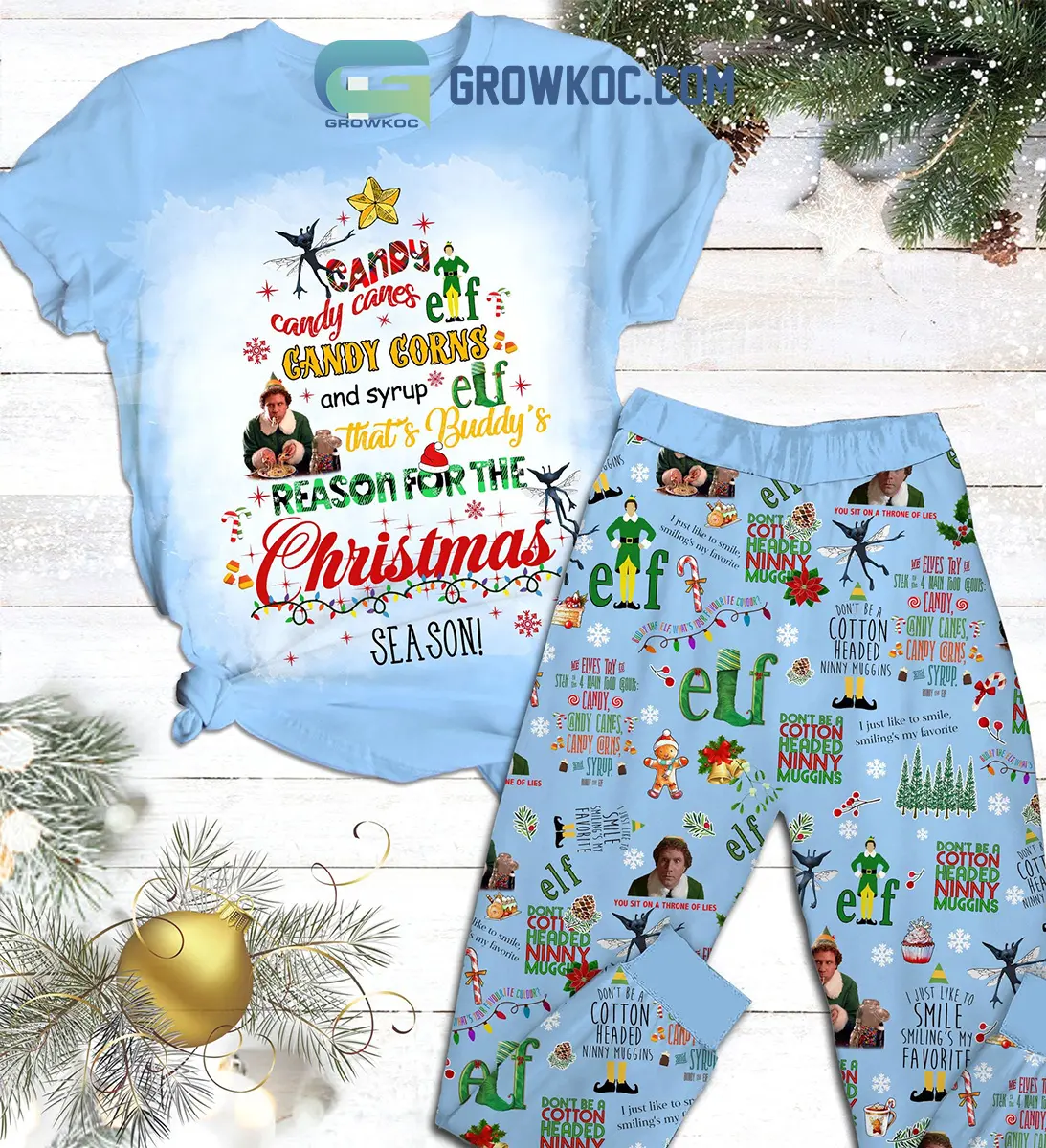Elf Niny Muggins Christmas Movies Happy Holiday Fleece Pajamas Set2B1 P5bA0