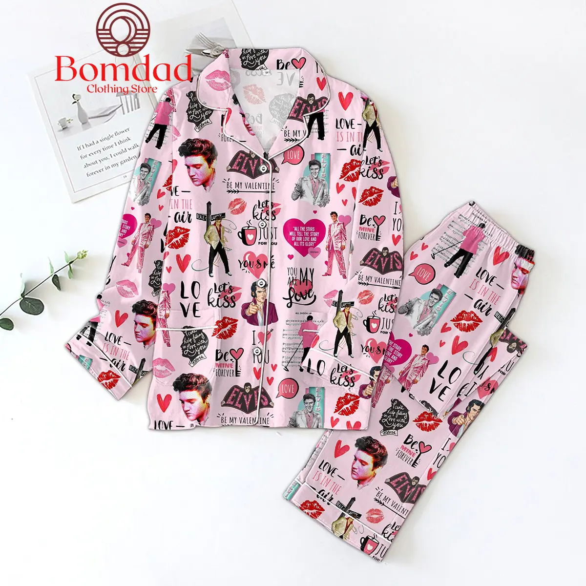 Elvis Presley Be My Valentine Lets Kiss Pajamas Set Bomdad 853f57 0