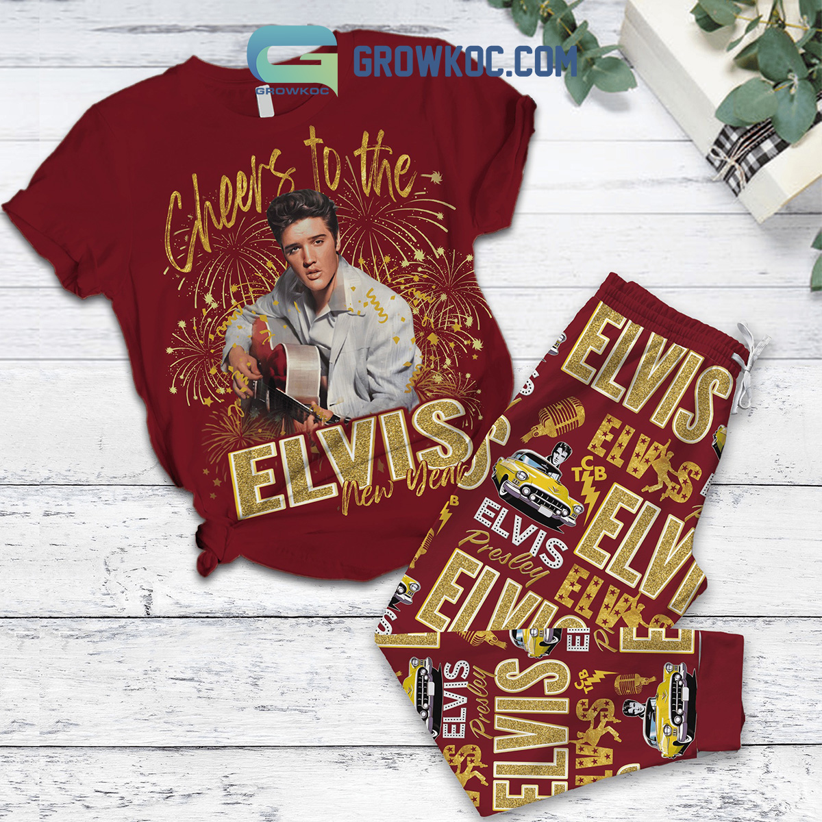 Elvis Presley Cheers To The New Year Fleece Pajamas Set2B1 uxXEv