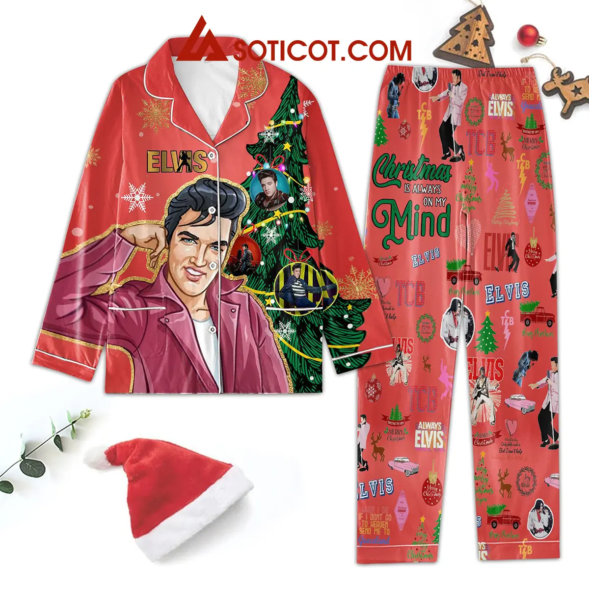 Elvis Presley Christmas Is Always On My Mind Always Elvis Merry Christmas Winter Polyester Pajama Set2B1 HTiYw