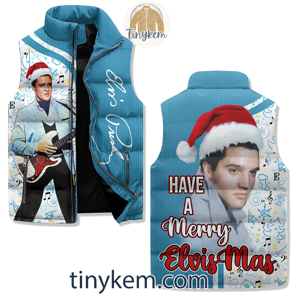 Elvis Presley Christmas Puffer Sleeveless Jacket Have A Merry Elvismas2B1 6pwPF