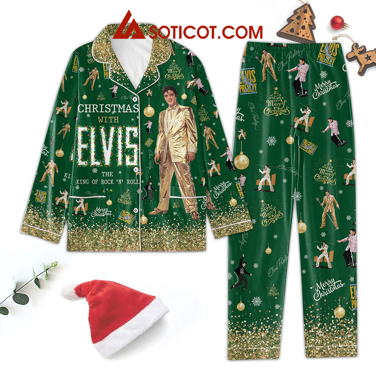 Elvis Presley Christmas With Elvis The Kind Of Rock N Roll Merry Christmas Winter Polyester Pajama Set2B0 6Atsz