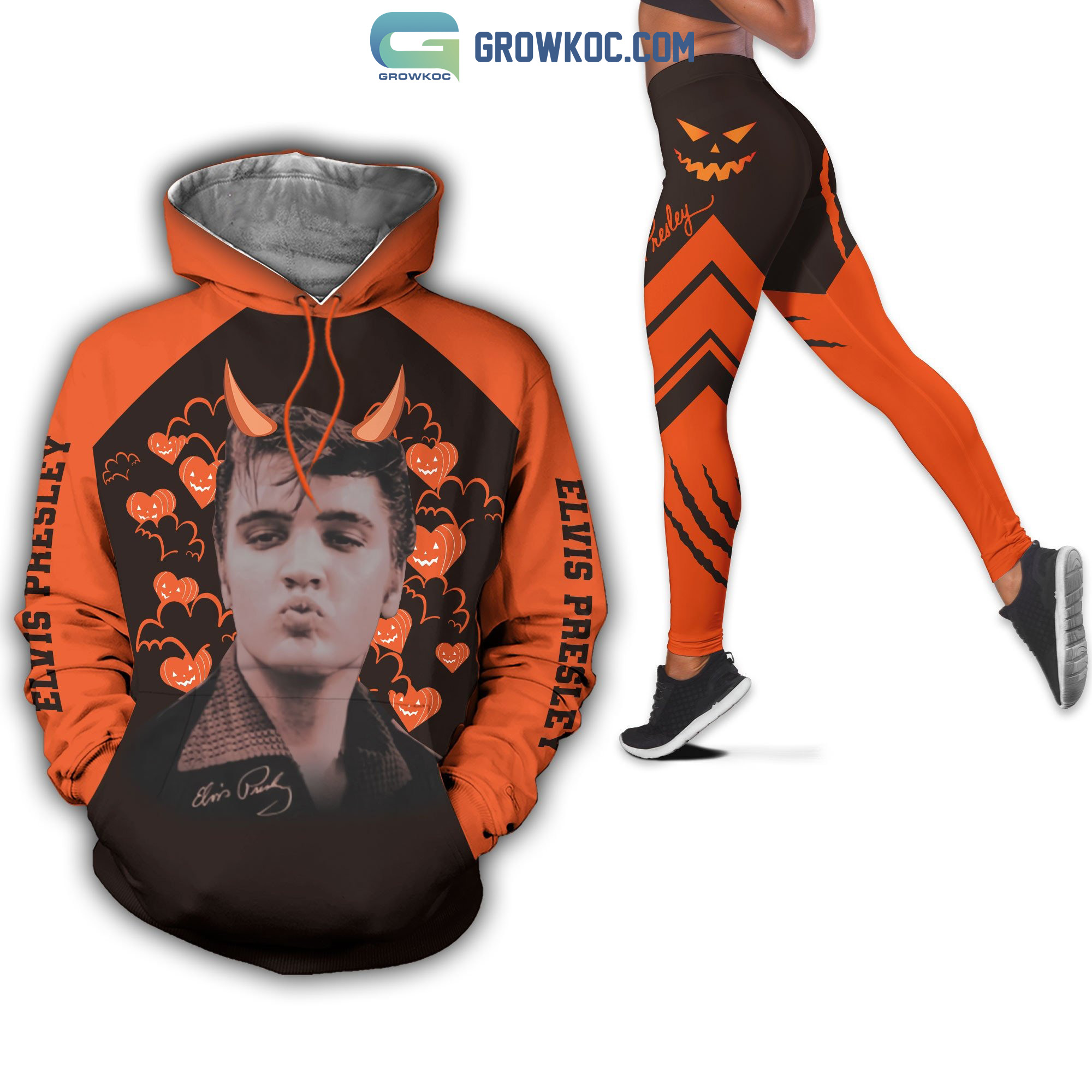 Elvis Presley Halloween Pumpkin Hoodie Leggings Set2B1 c83jG