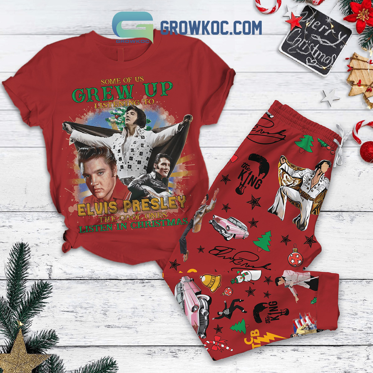 Elvis Presley In Christmas The King Of Rock And Roll Christmas Fleece Pajamas Set2B1 HJRbD