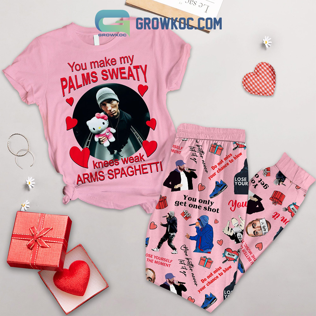 Eminem Valentine Love Pink Fleece Pajamas Set2B1 6a7SK