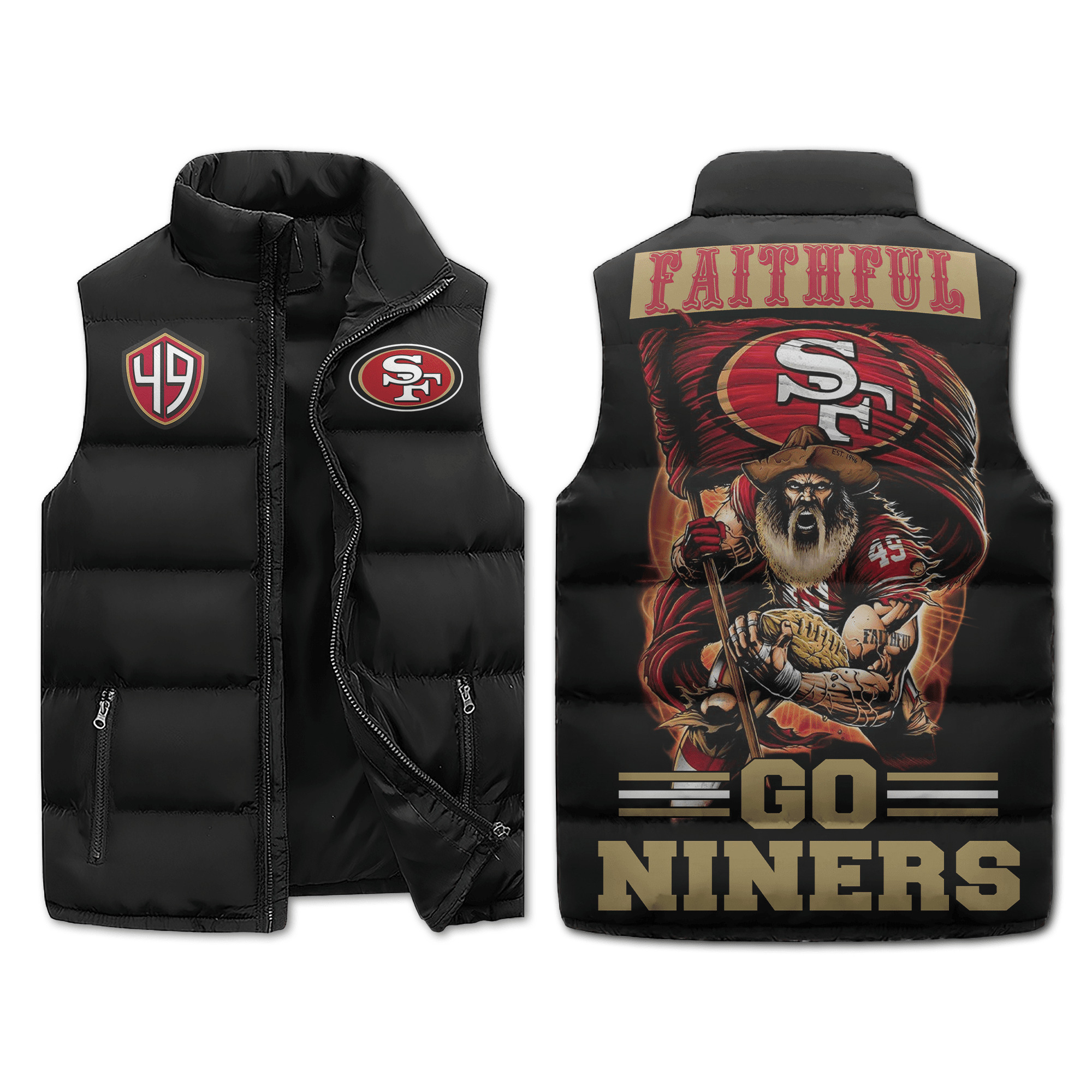 Faithful Go Niners Puffer Sleeveless Jacket Gift For SF 49ers Fans2B1 phnD2