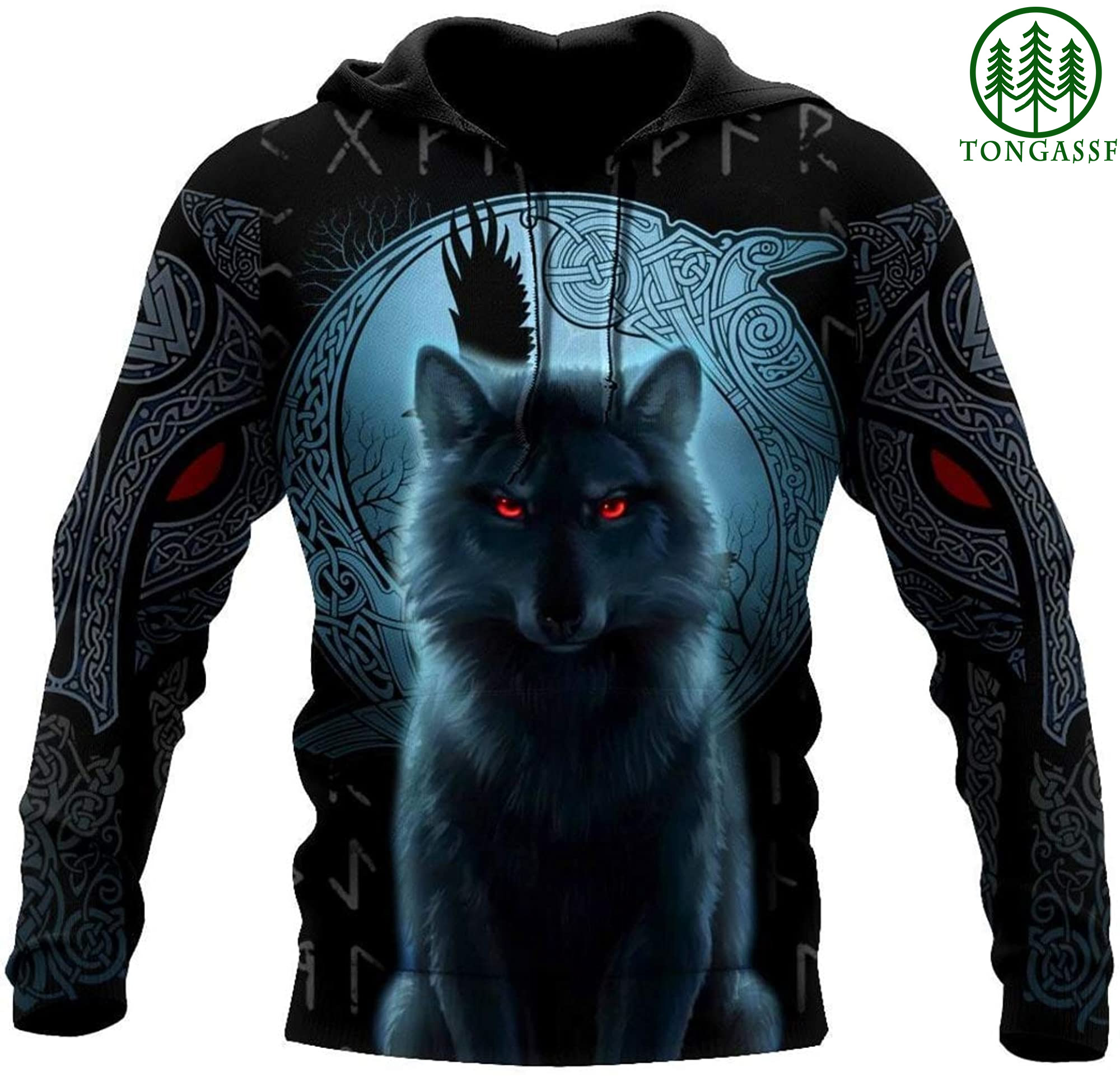 Fenrir Viking Alpha Wolf and Moon 3D Hoodie