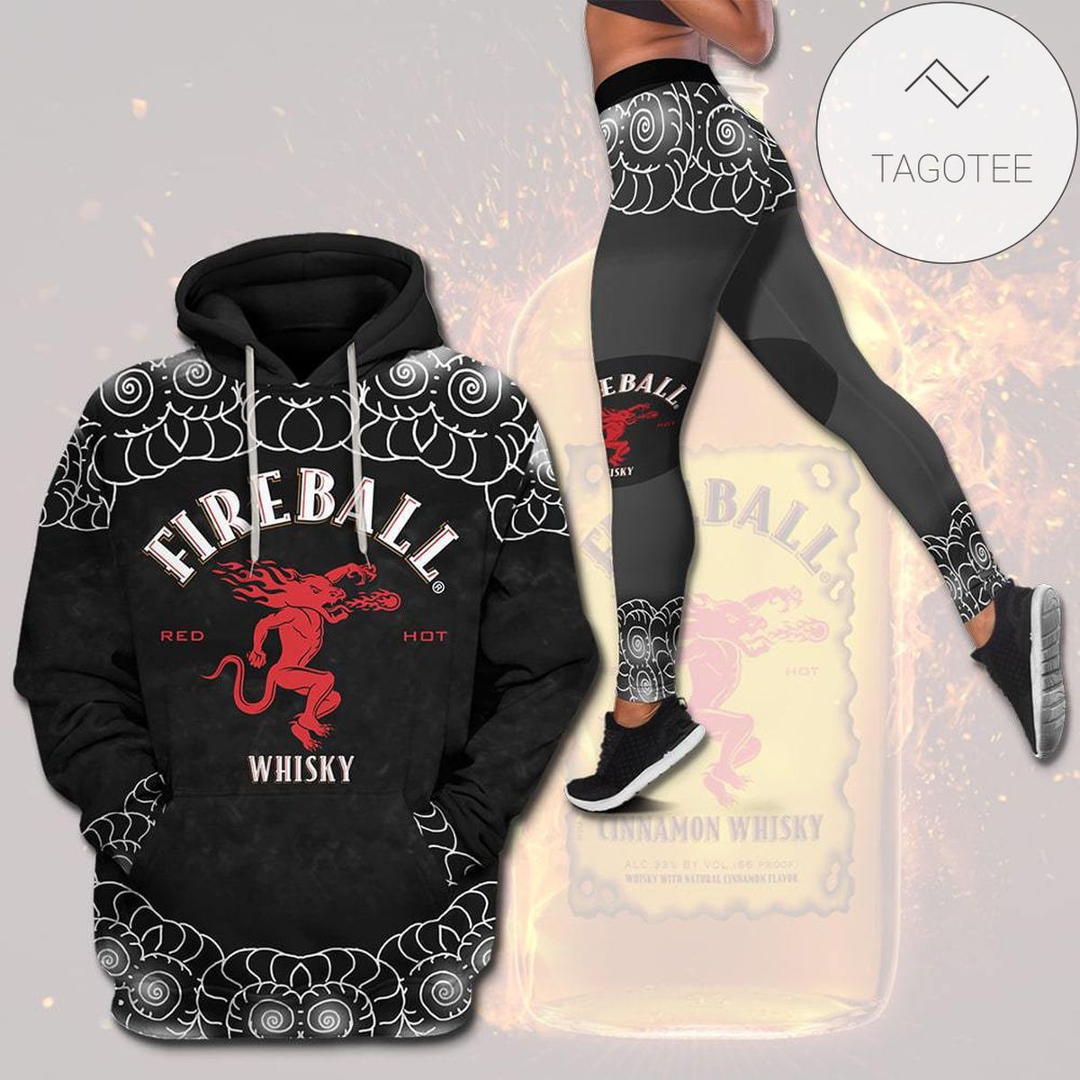 Fireball All Over Print 3D Combo Hoodie Leggings Black