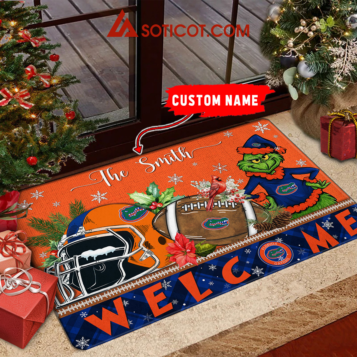 Florida Gators Grinch Welcome Christmas Football Personalized Doormat2B1 j0s7M