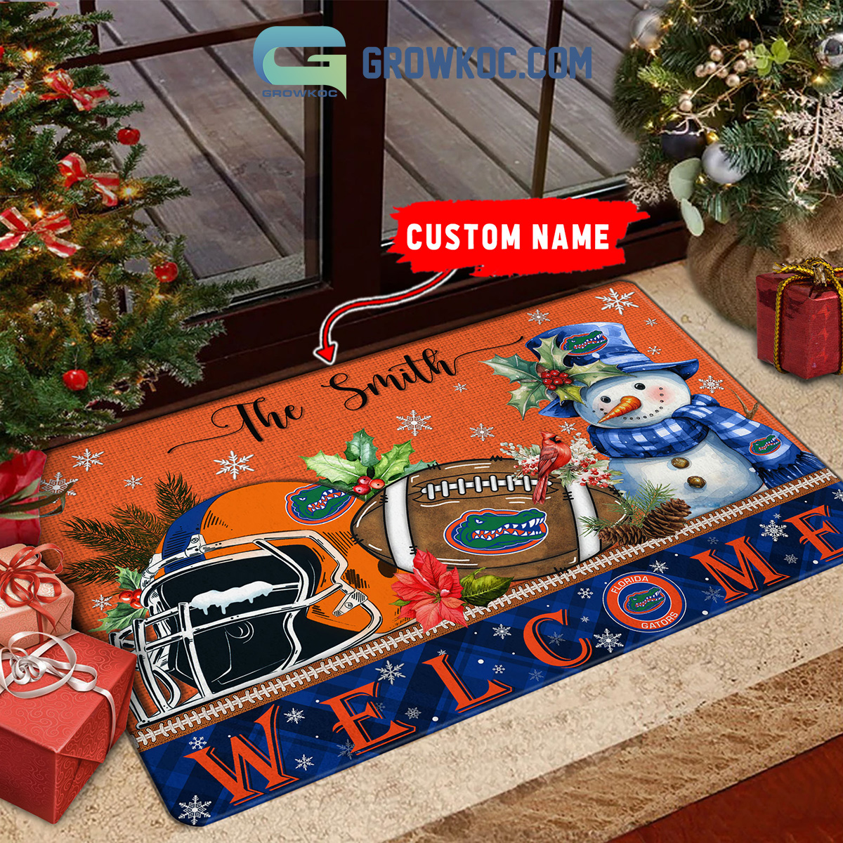 Florida Gators Snowman Welcome Christmas Football Personalized Doormat2B1 1O4Th