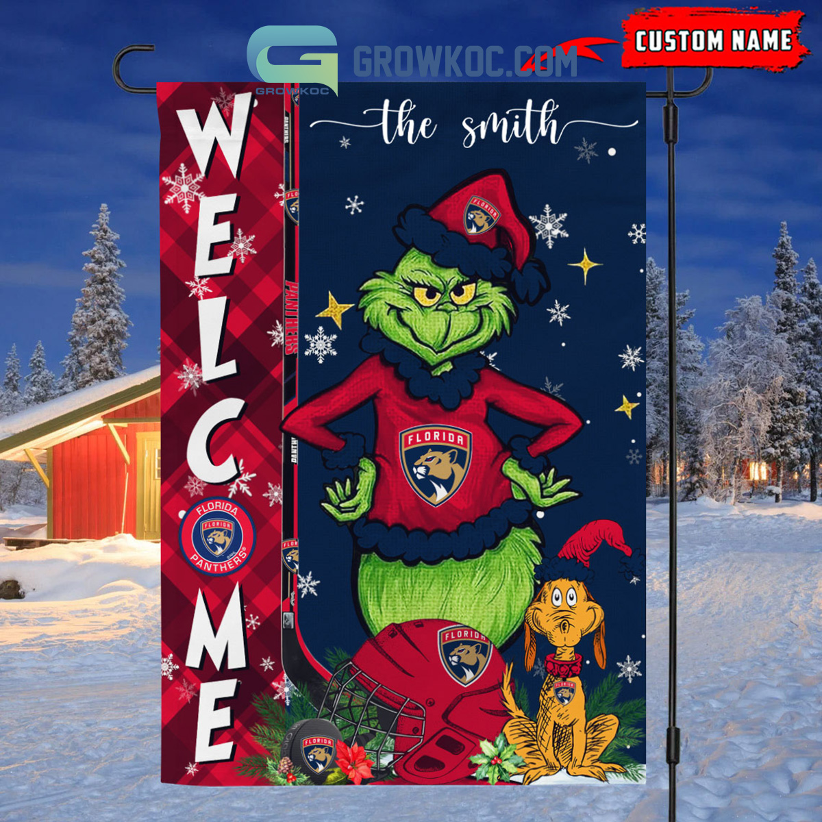 Florida Panthers Grinch Christmas Personalized House Garden Flag Canvas2B1 DxJMm