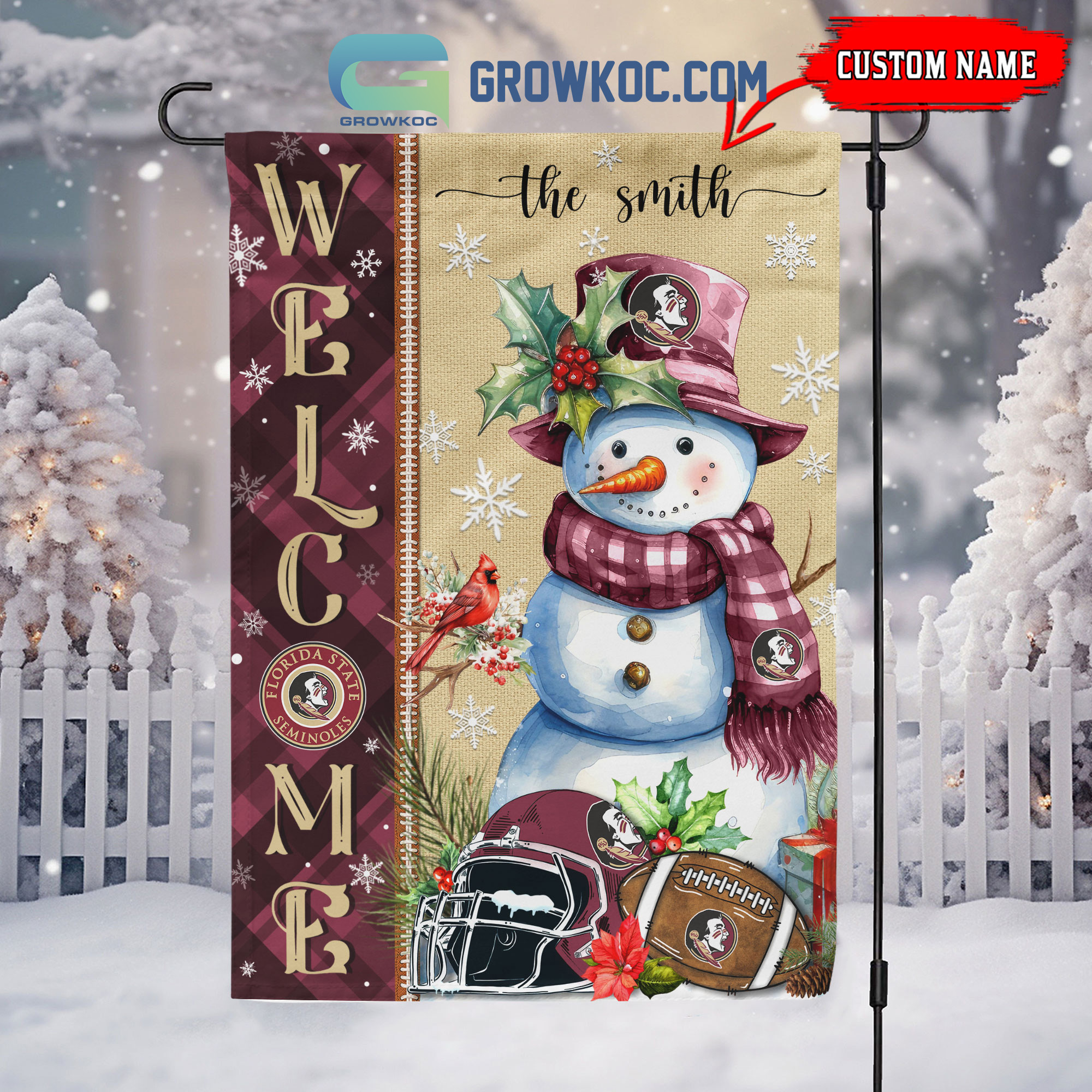 Florida State Seminoles Football Snowman Welcome Christmas House Garden Flag2B1 sMyY5