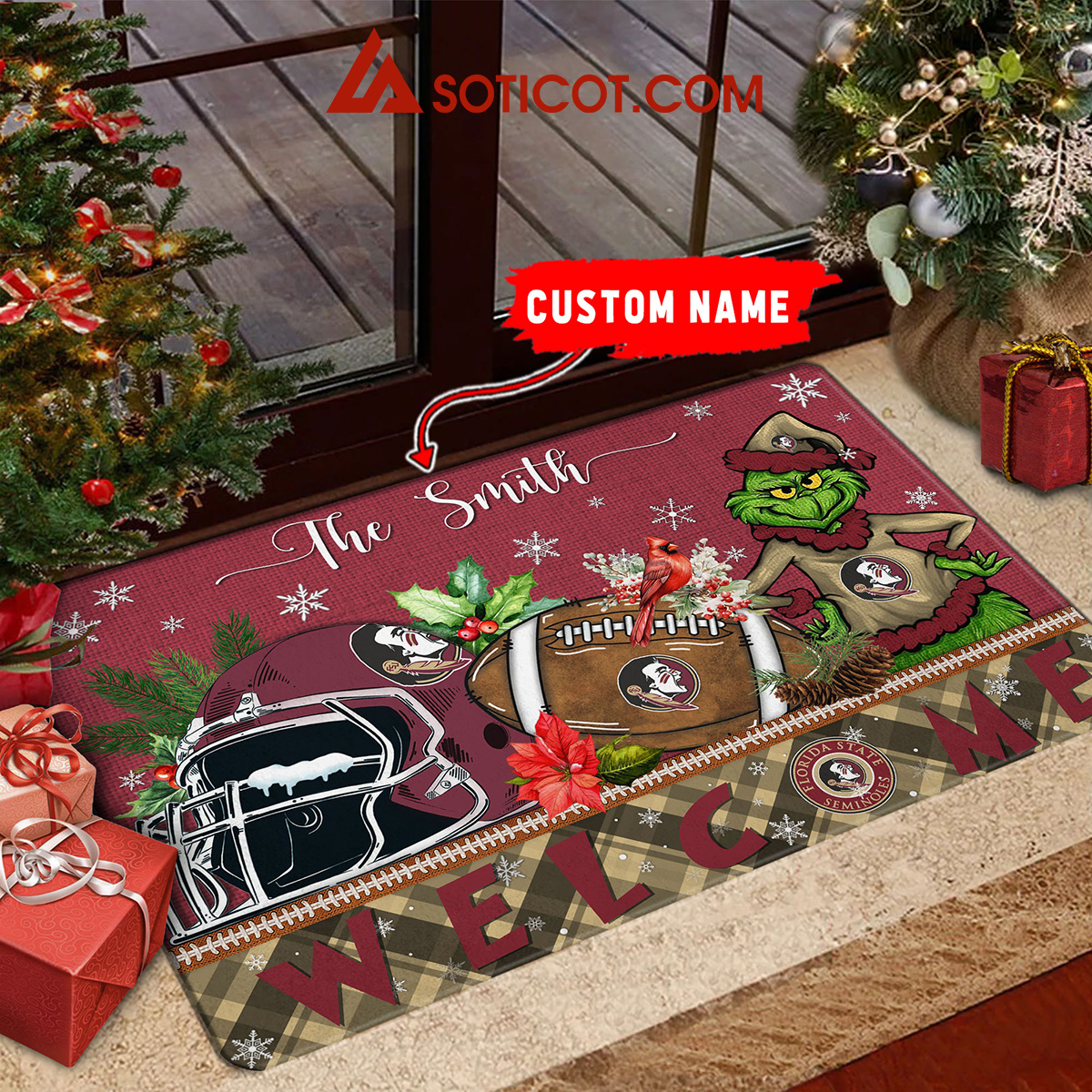 Florida State Seminoles Grinch Welcome Christmas Football Personalized Doormat2B1 F5TIc