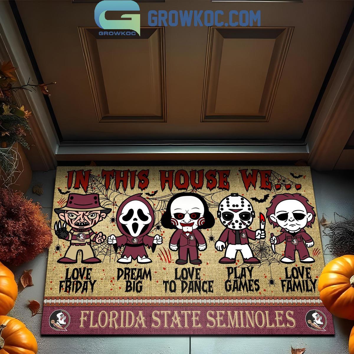 Florida State Seminoles In This House We Love Halloween Horror Movies Doormat 1 Ix4C7