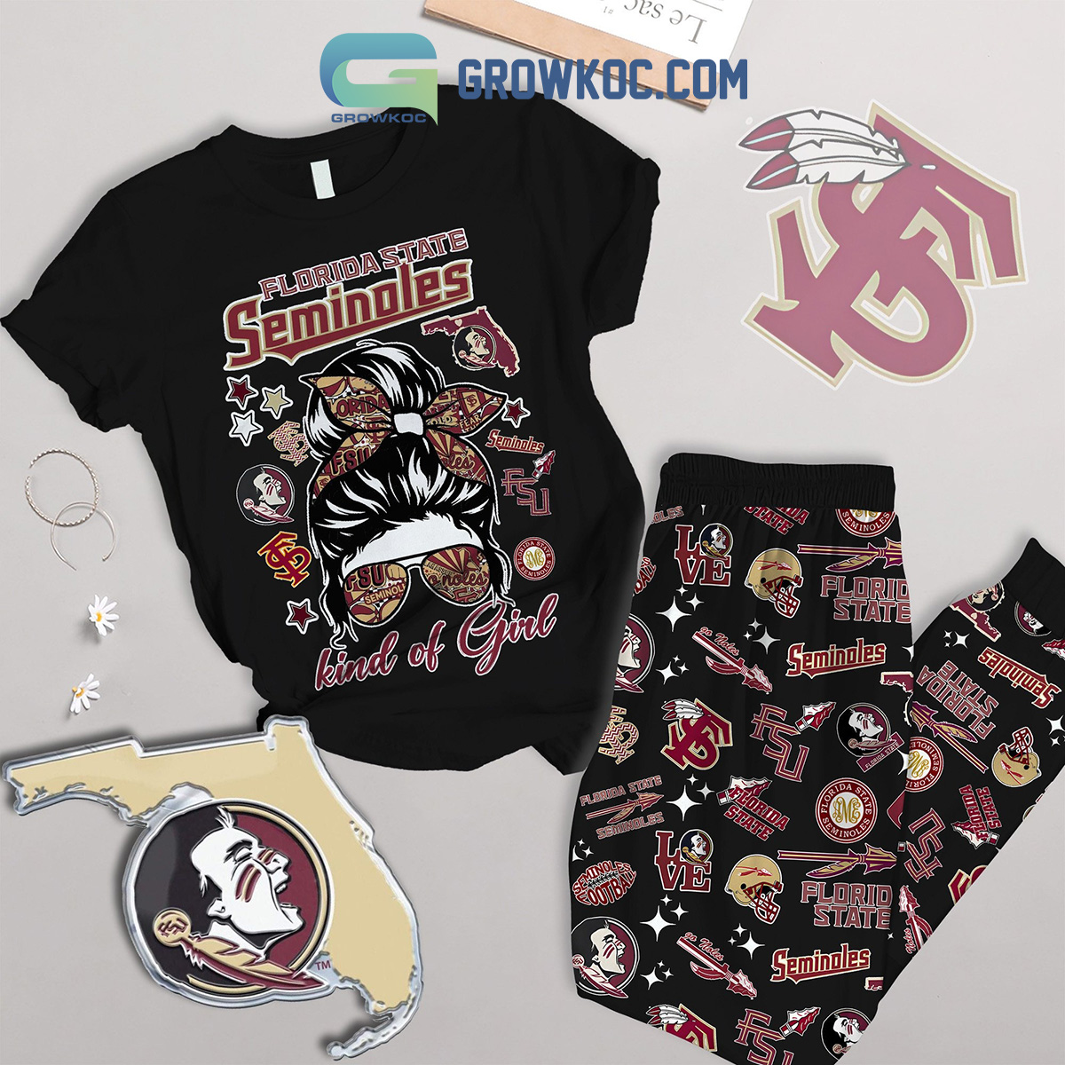 Florida State Seminoles Kind Of Girl Christmas Fleece Pajamas Set2B1 KVOC8