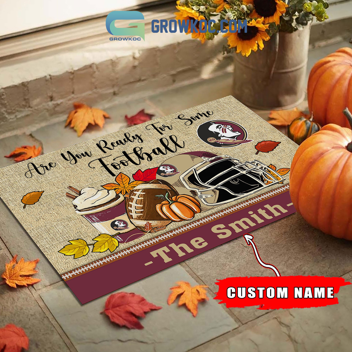 Florida State Seminoles NCAA Fall Pumpkin Are You Ready For Some Football Personalized Doormat2B1 vIlEz