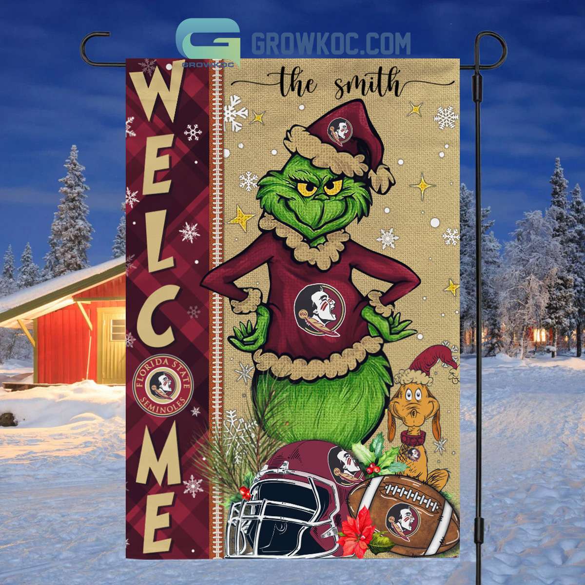 Florida State Seminoles NCAA Grinch Football Welcome Christmas House Garden Flag2B1 CmCDH