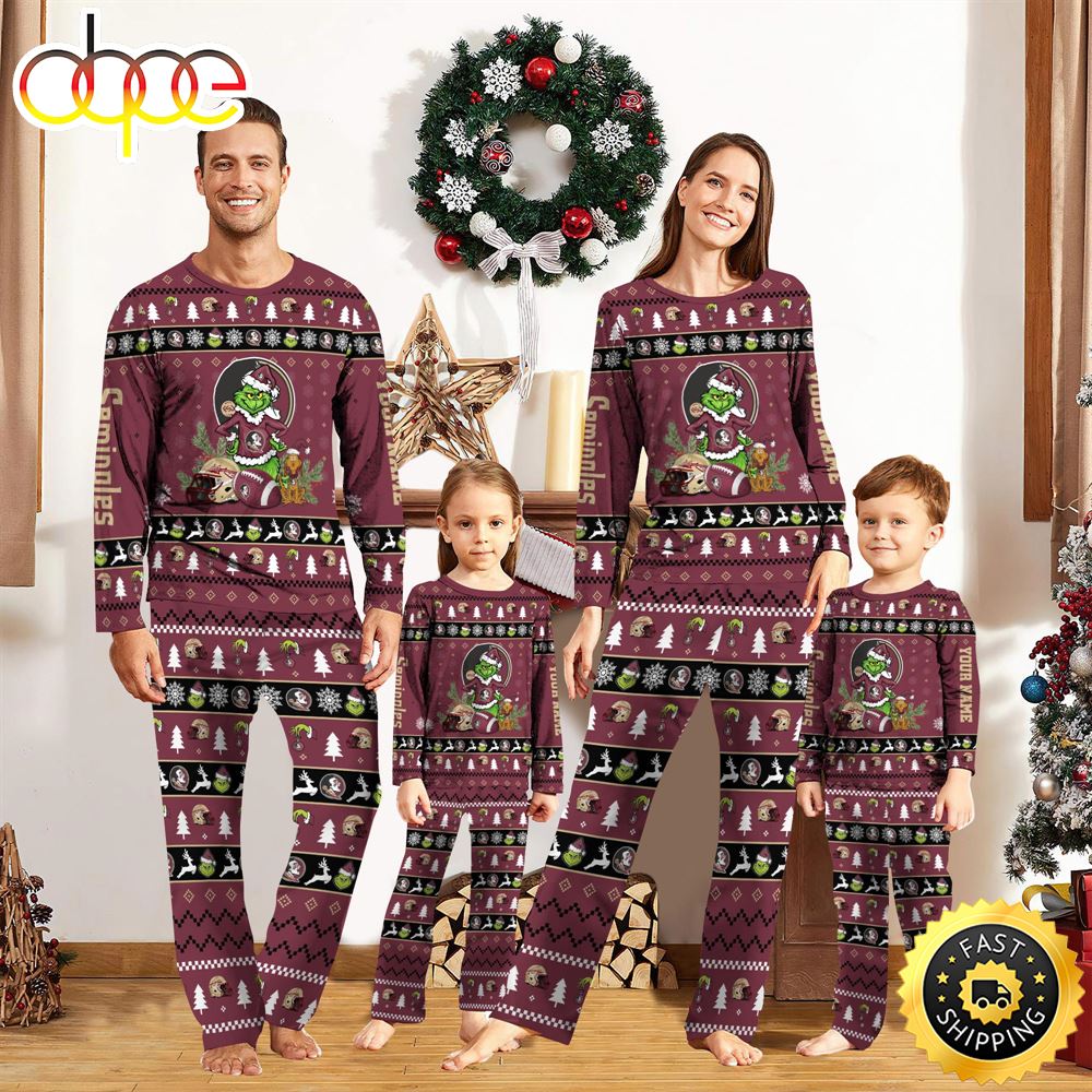 Florida State Seminoles NCAA Custom Name Grinch Christmas And Sport Team Pajama Set jurc7e