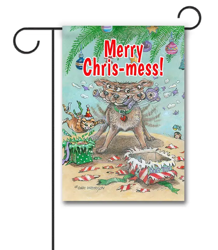 Gary Patterson Dog Tearing Presents Christmas Garden Flag