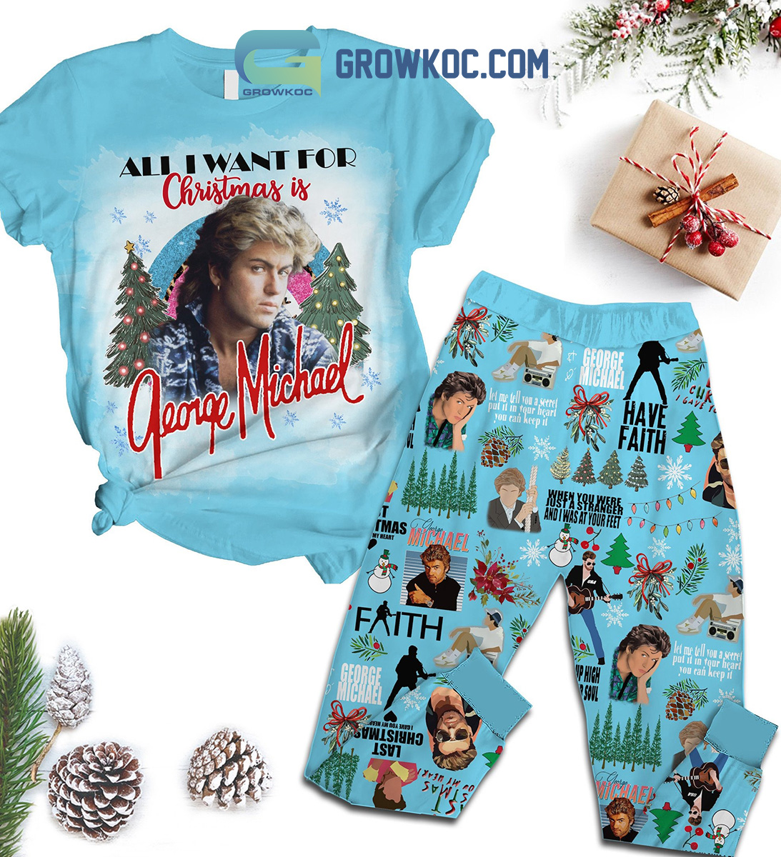 George Michael All I Want For Christmas Is George Michael Have Faith When You Were Just A Stranger And I Was At Your Feet Christmas Fleece Pajama Set2B1 790JZ