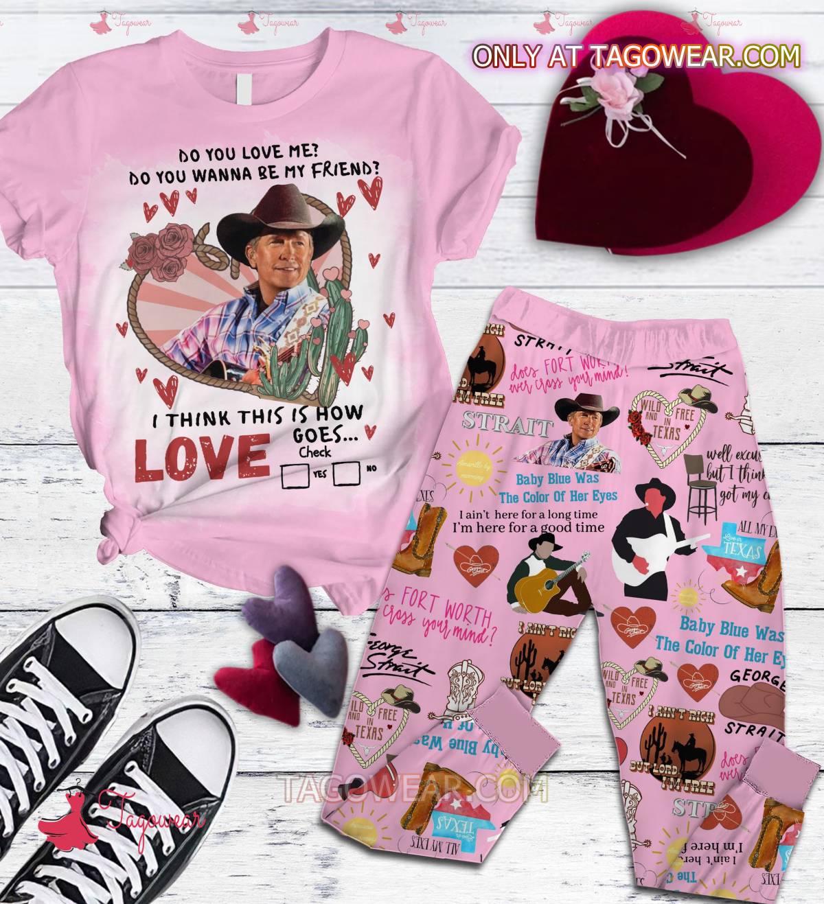 George Strait Do You Love Me Do You Wanna Be My Friend Valentine Pajamas Set