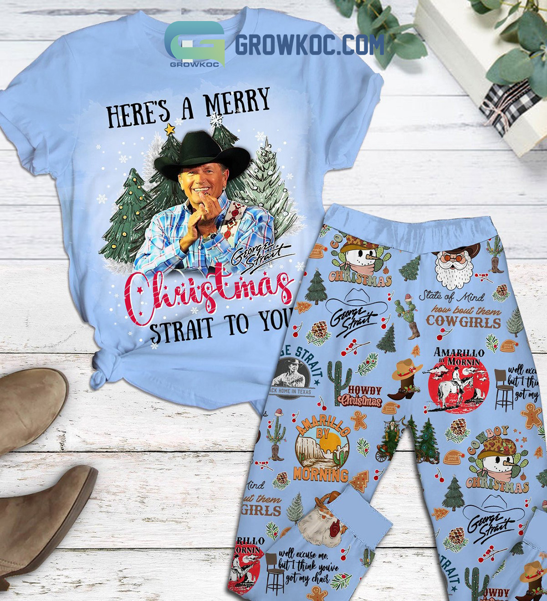 George Strait Heres A Merry Christmas Strait To You Pajamas Set2B1 dXh4Q