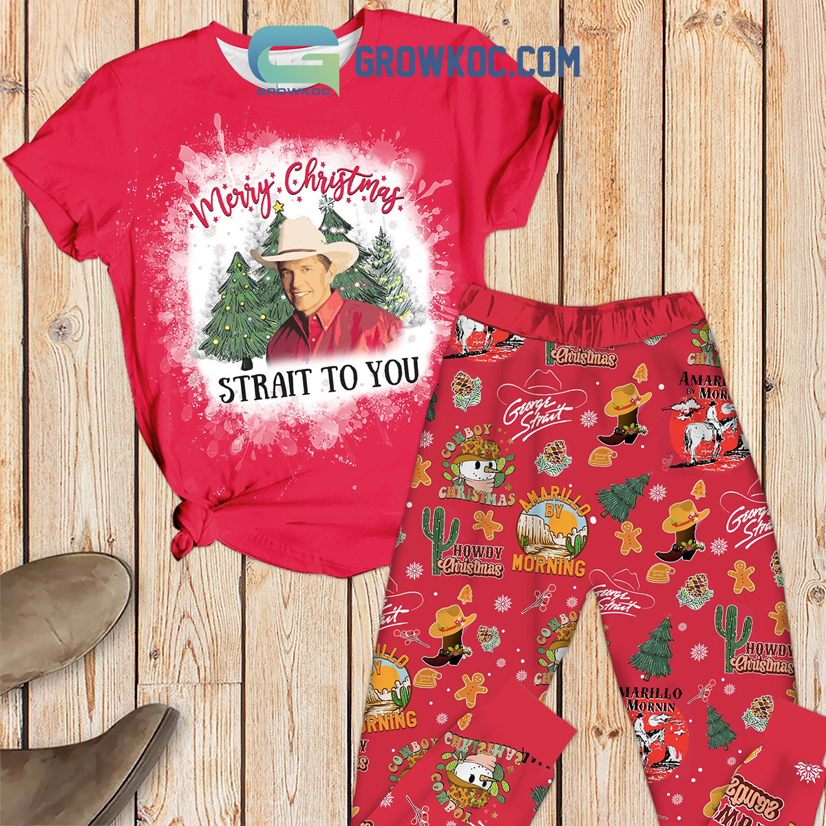 George Strait Merry Christmas Strait To you Pajamas Set2B1 Fj2R5