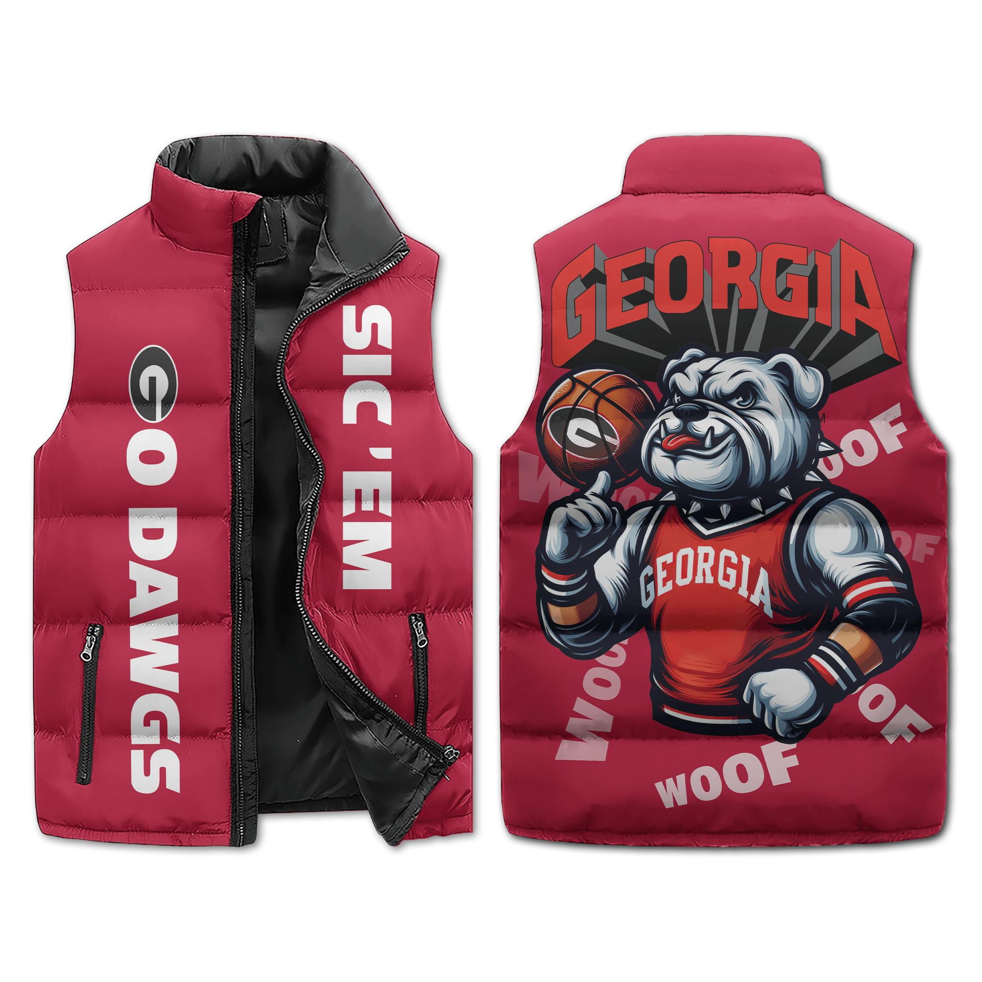 Georgia Basketball Mascot Puffer Sleeveless Jacket Sic Em Go Dawgs2B1 lL1k9