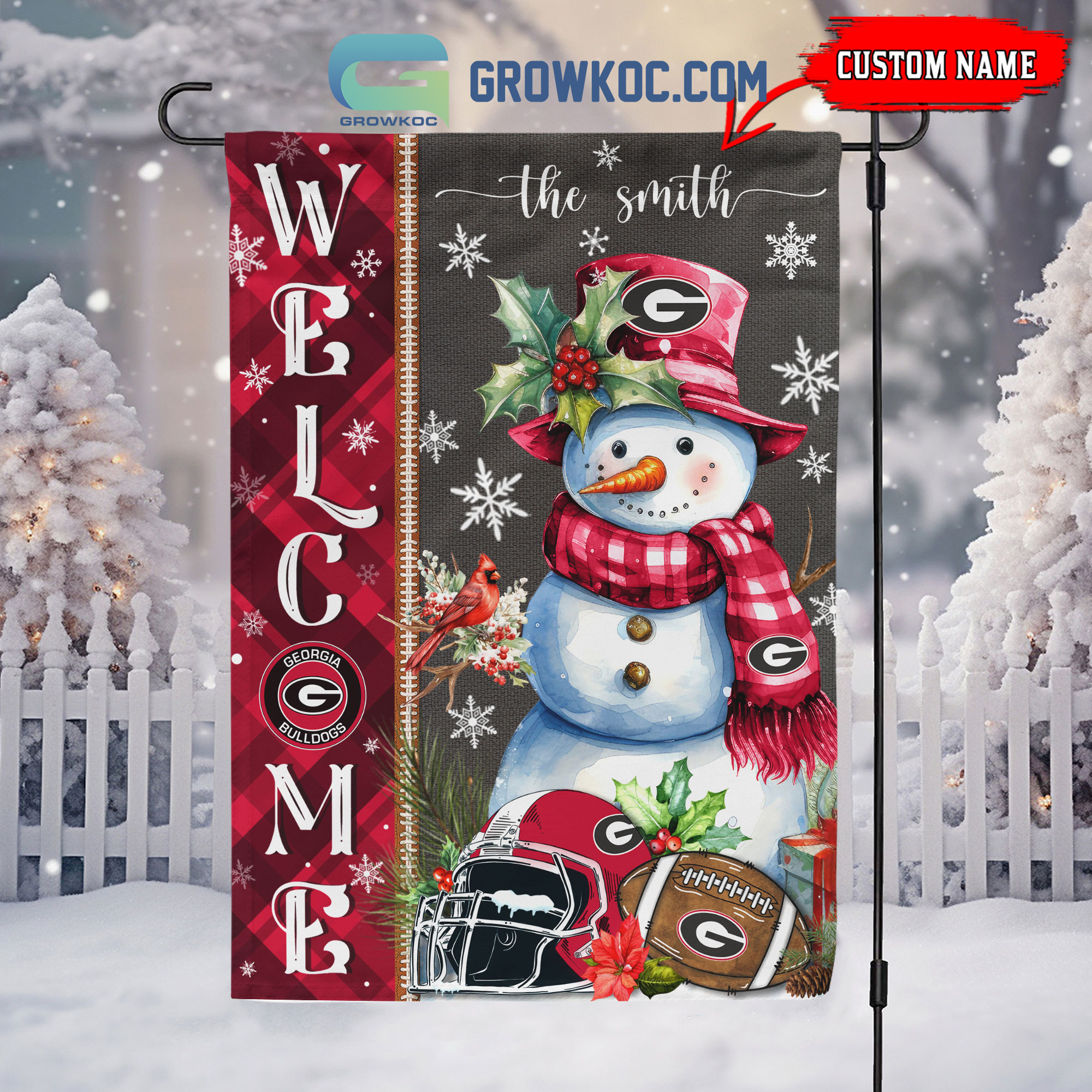 Georgia Bulldogs Football Snowman Welcome Christmas House Garden Flag2B1 BvDB3