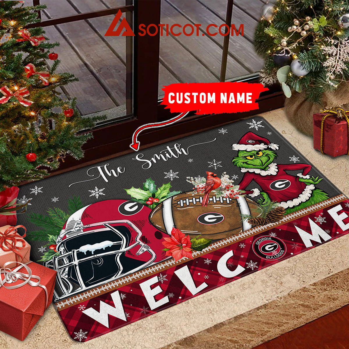 Georgia Bulldogs Grinch Welcome Christmas Football Personalized Doormat2B1 3Jrep