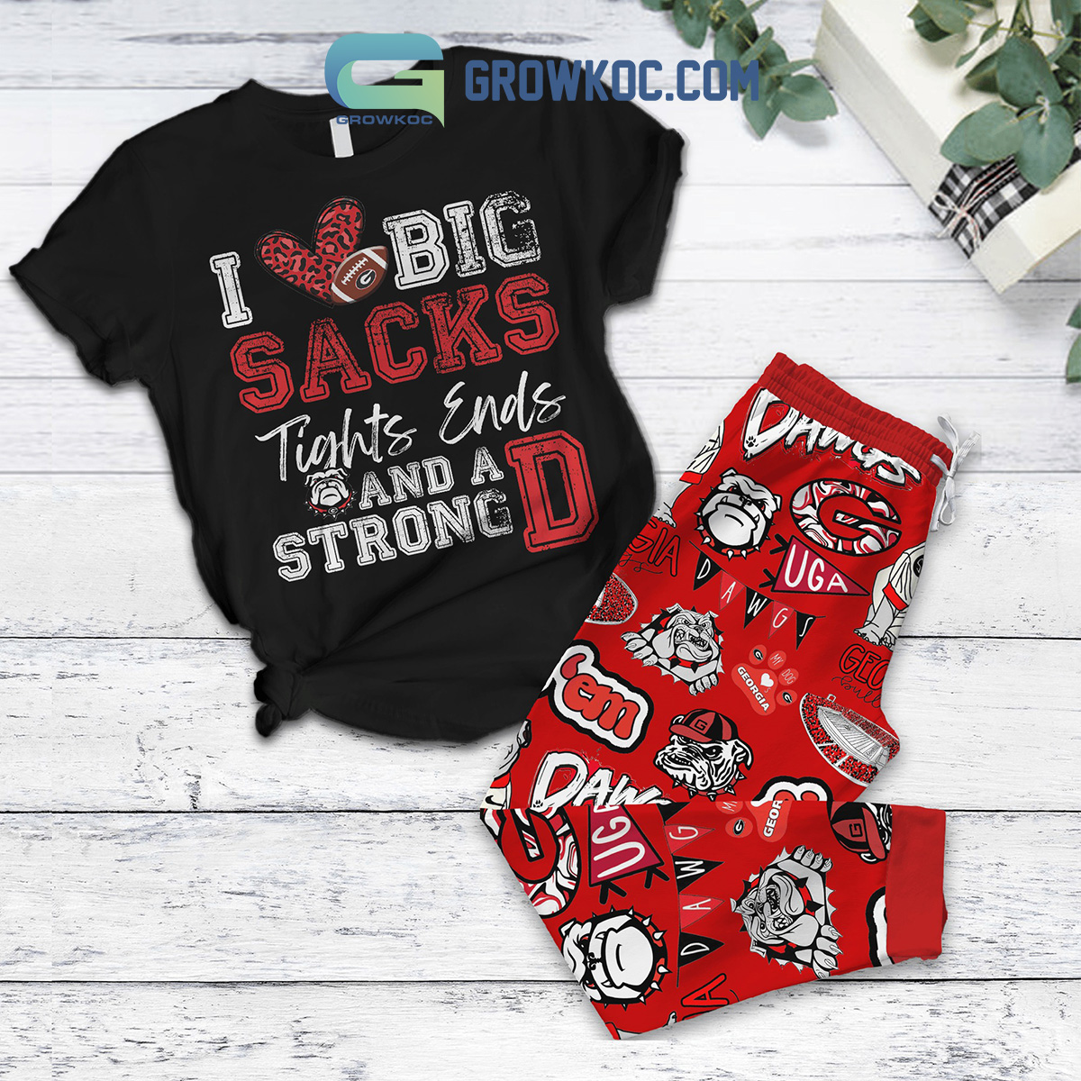 Georgia Bulldogs Love Big Sacks Fleece Pajamas Set2B1 0z6qb