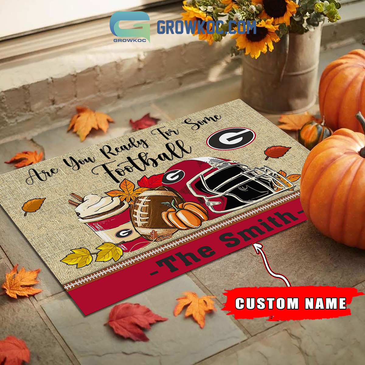 Georgia Bulldogs NCAA Fall Pumpkin Are You Ready For Some Football Personalized Doormat2B1 fmtN9