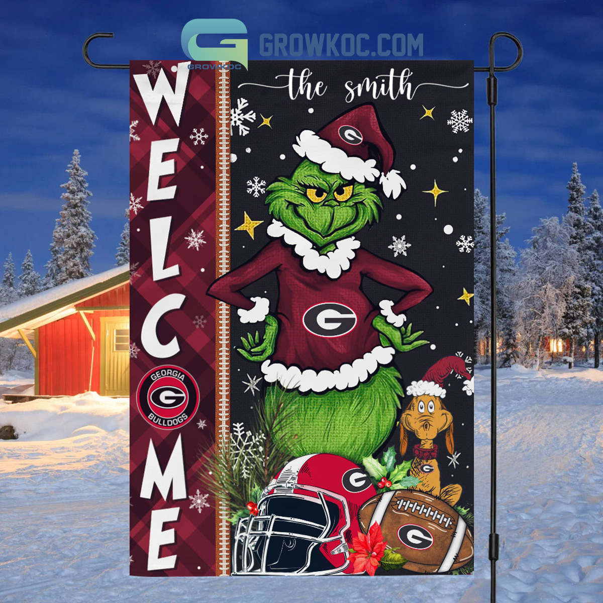 Georgia Bulldogs NCAA Grinch Football Welcome Christmas House Garden Flag2B1 D8okl