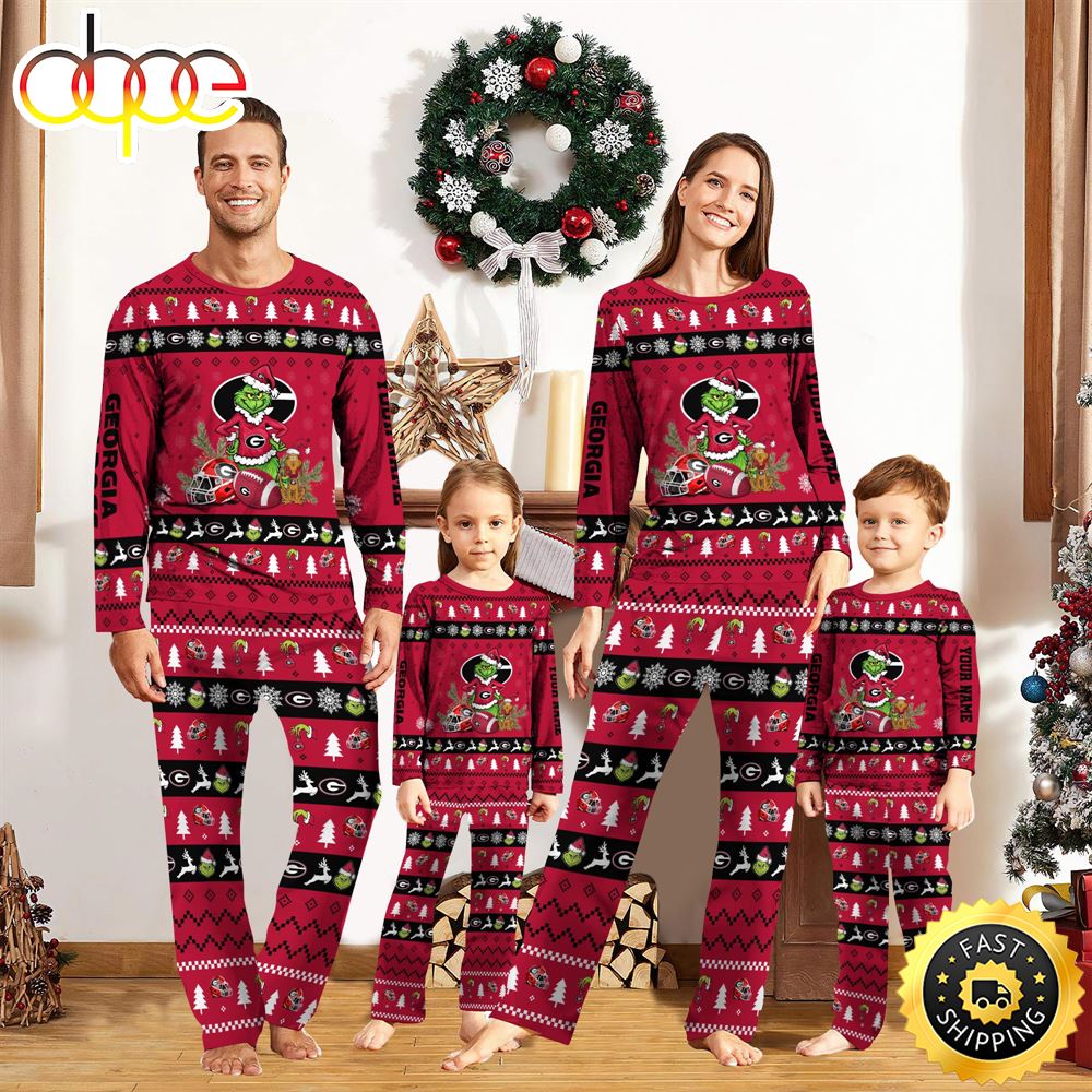 Georgia Bulldogs NCAA Custom Name Grinch Christmas And Sport Team Pajama Set vdo0s8