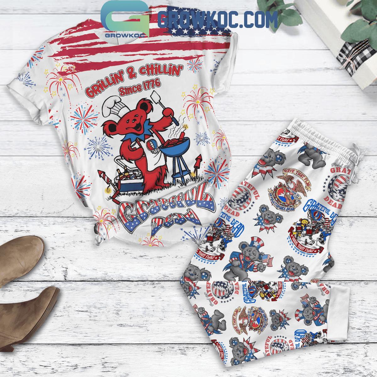 Grateful Dead Grillin And Chillin Since 1776 Fleece Pajamas Set 1 De5WR