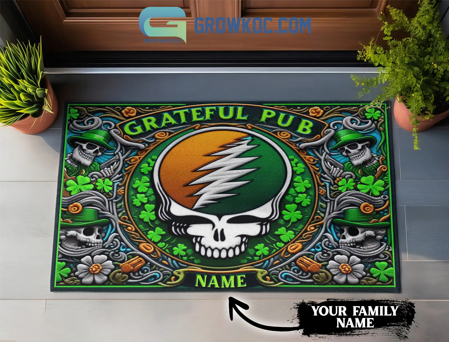 Grateful Dead Irish Spirit Happy St. Patricks Day Personalized Doormat2B1 orHBs
