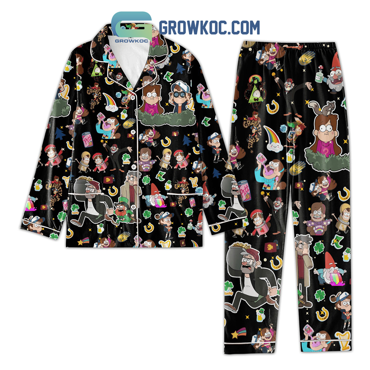 Gravity Falls Character Black Design Polyester Pajamas Set2B1 Fw1Ju