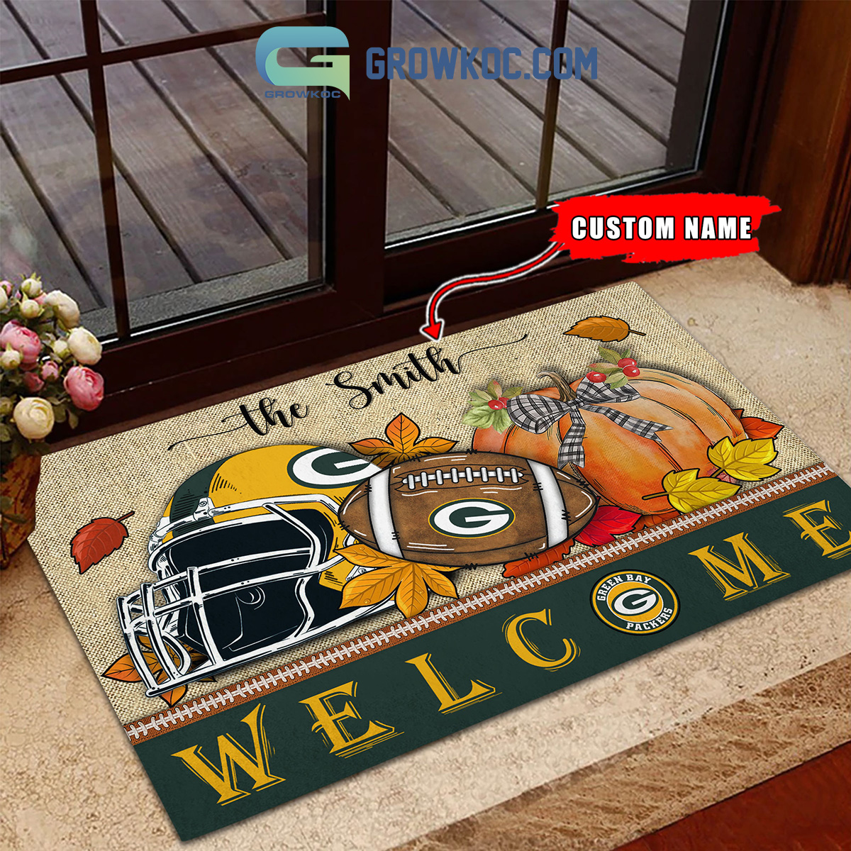 Green Bay Packers NFL Welcome Fall Pumpkin Personalized Doormat2B1 H38u7