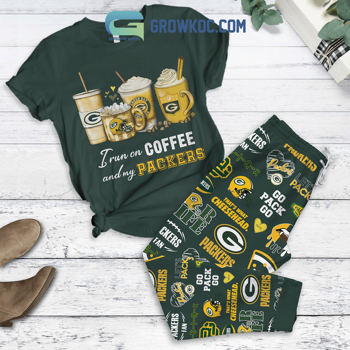 Green Bay Packers Run On Coffee Fleece Pajamas Set Green Version2B1 KBdQp