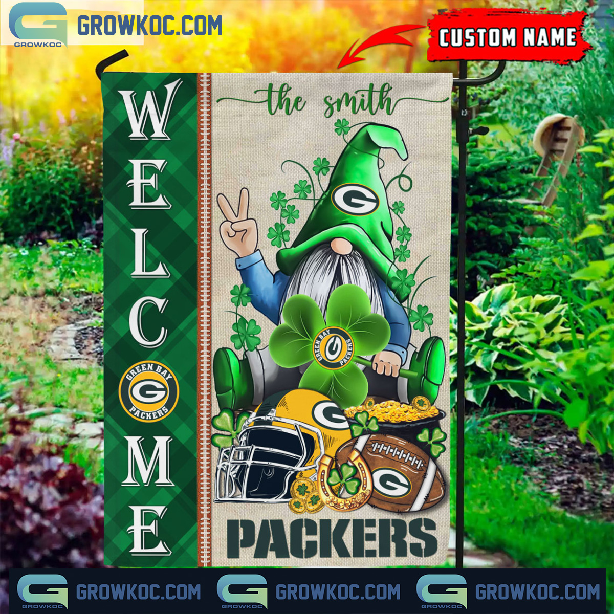 Green Bay Packers St. Patricks Day Shamrock Personalized Garden Flag2B1 DUzUY