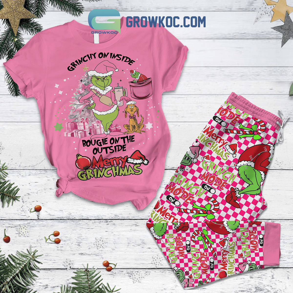 Grinch Grinchy Merry Grinchmas Christmas Fleece Pajamas Set2B1 pnzDE