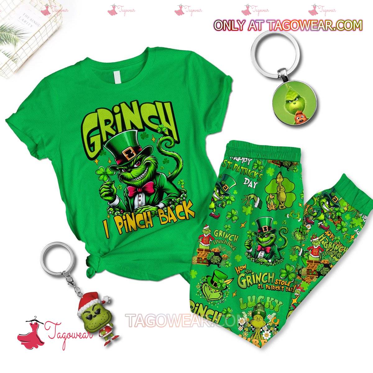 Grinch I Pinch Back Patricks Day Pajamas Set