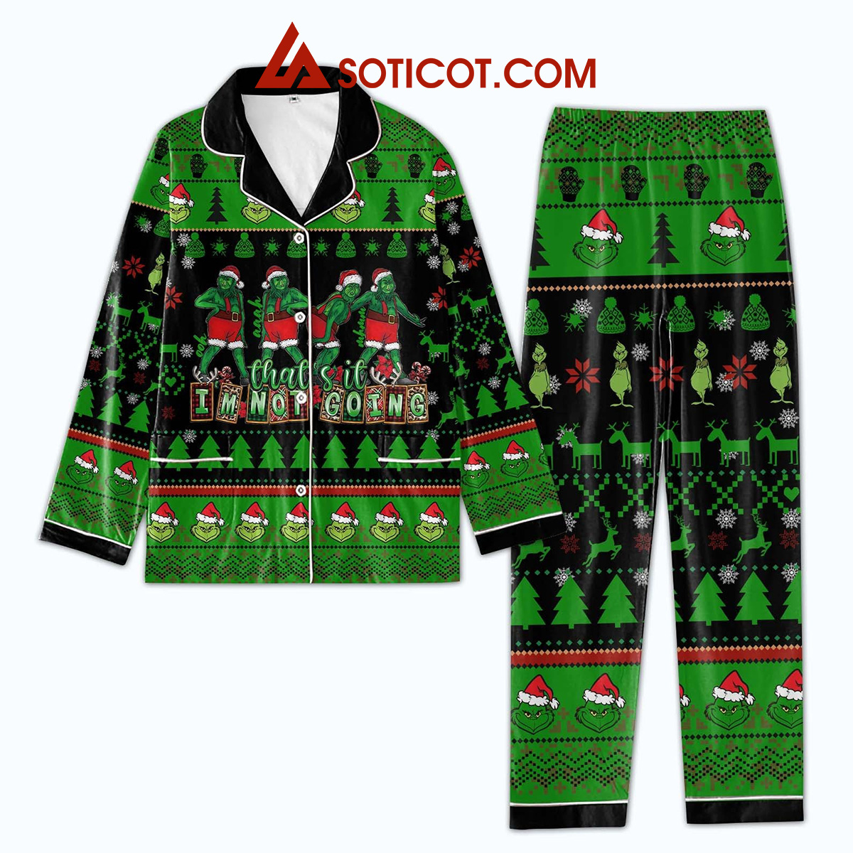 Grinch Thats It Im Not Going How The Grinch Stole Christmas Holiday Silk Pajamas Set2B1 iJMde