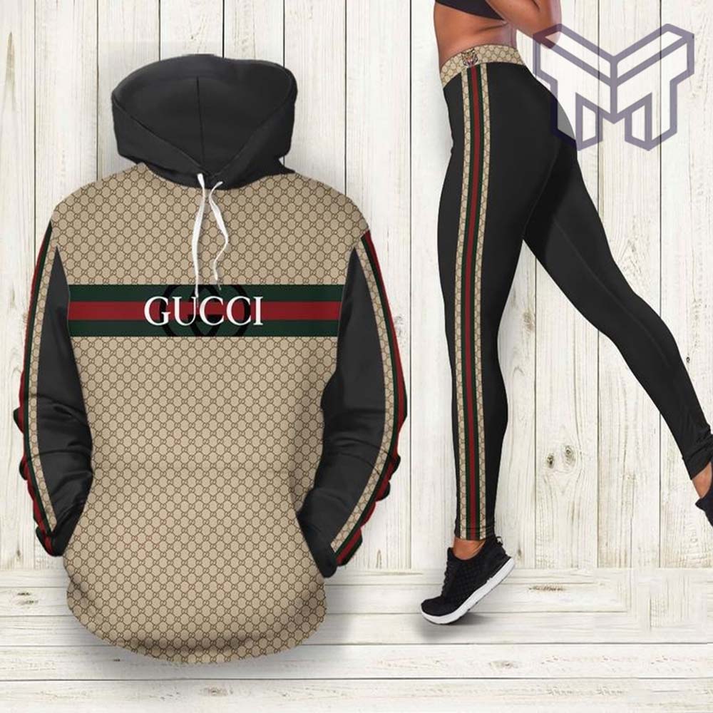 Gucci red green stripe all over print hoodie leggings set gucci gift hot 2023