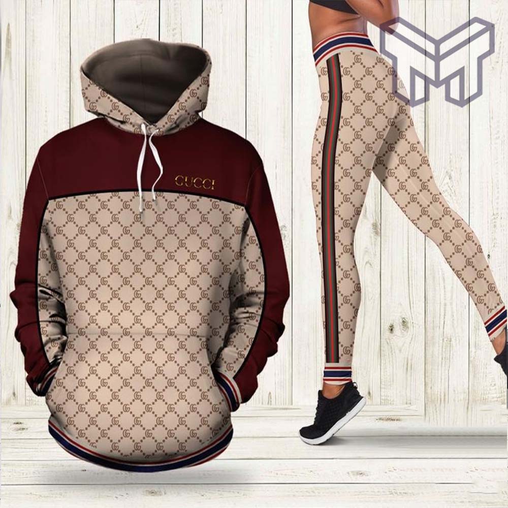 Gucci wine red 3d all over print hoodie leggings set gucci gift hot 2023