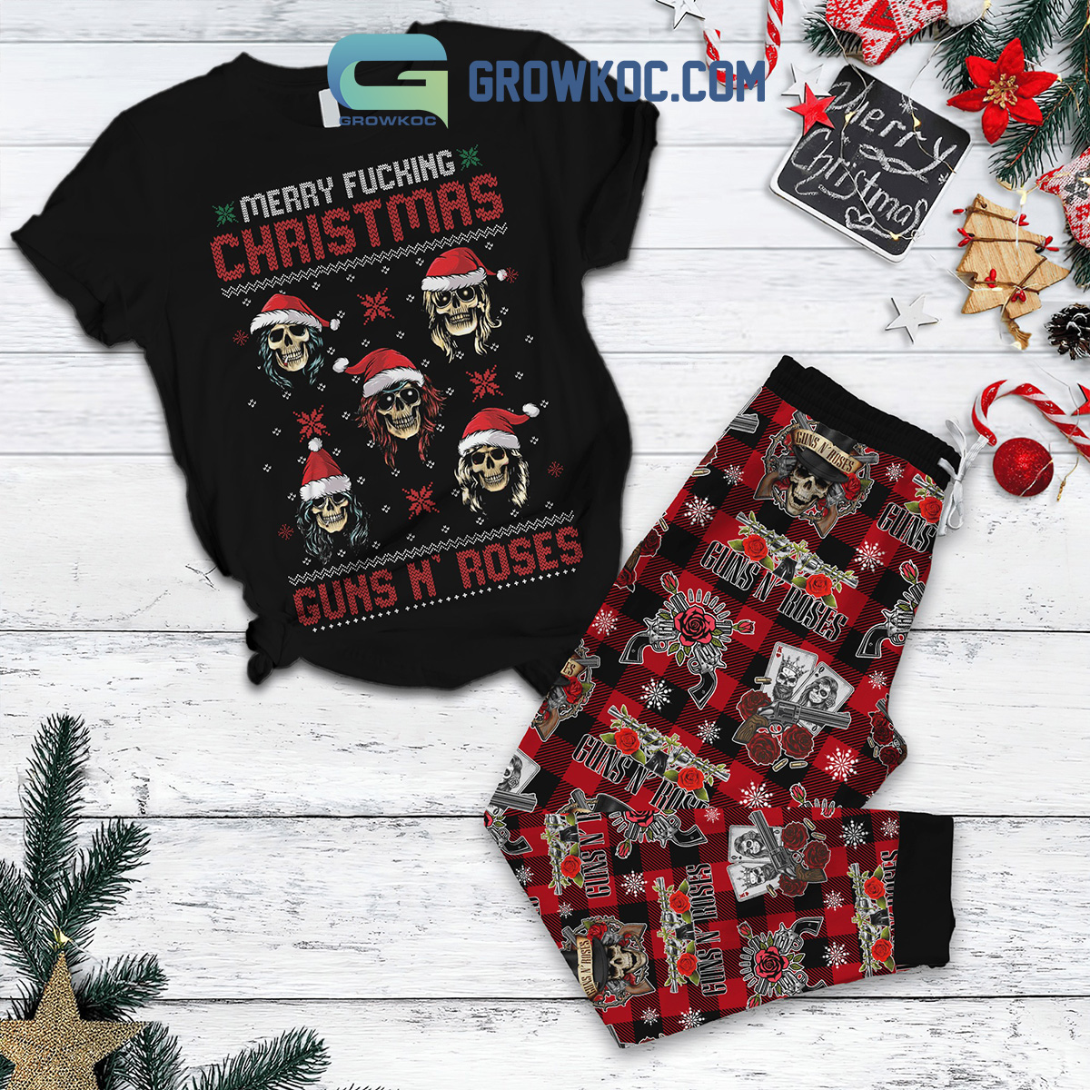 Gun N Roses Merry Christmas Fleece Pajamas Set2B1 uPZmZ