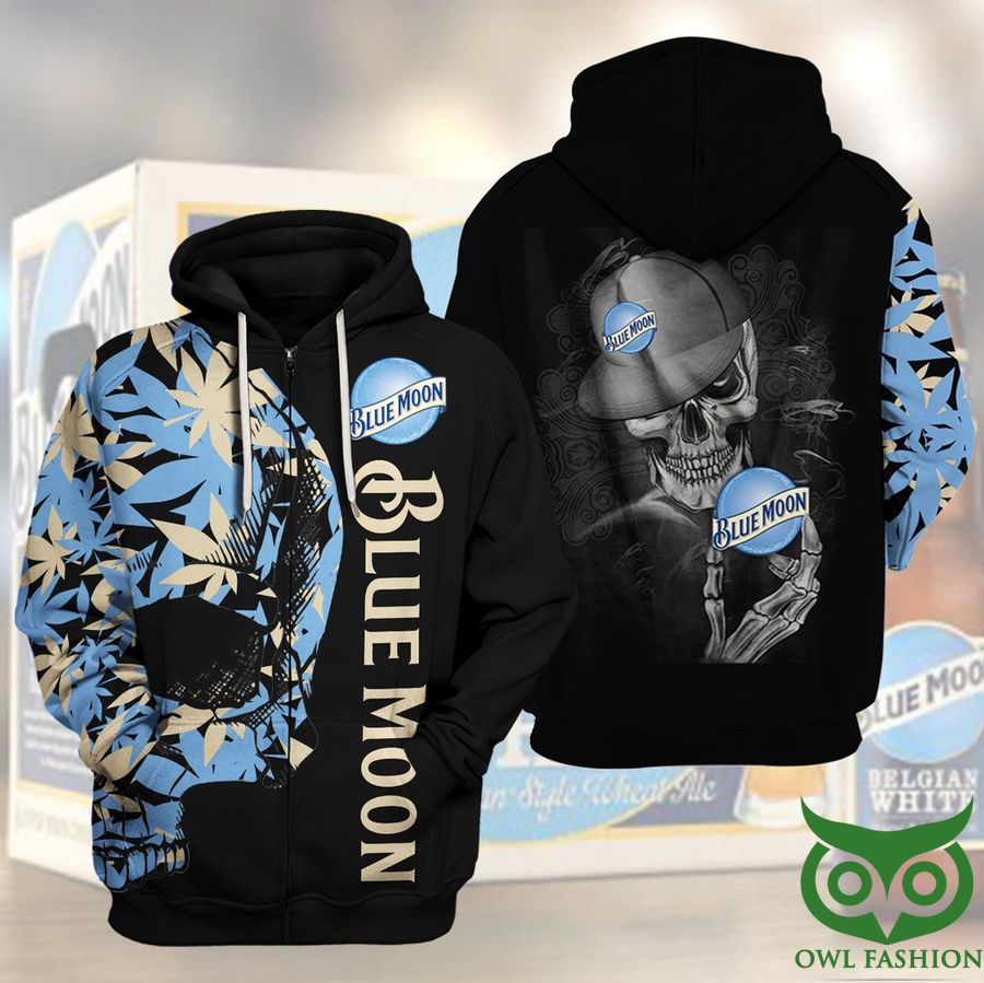 GwIb142w 8 Blue Moon Beer Horror Skull and Leafs 3D Hoodie