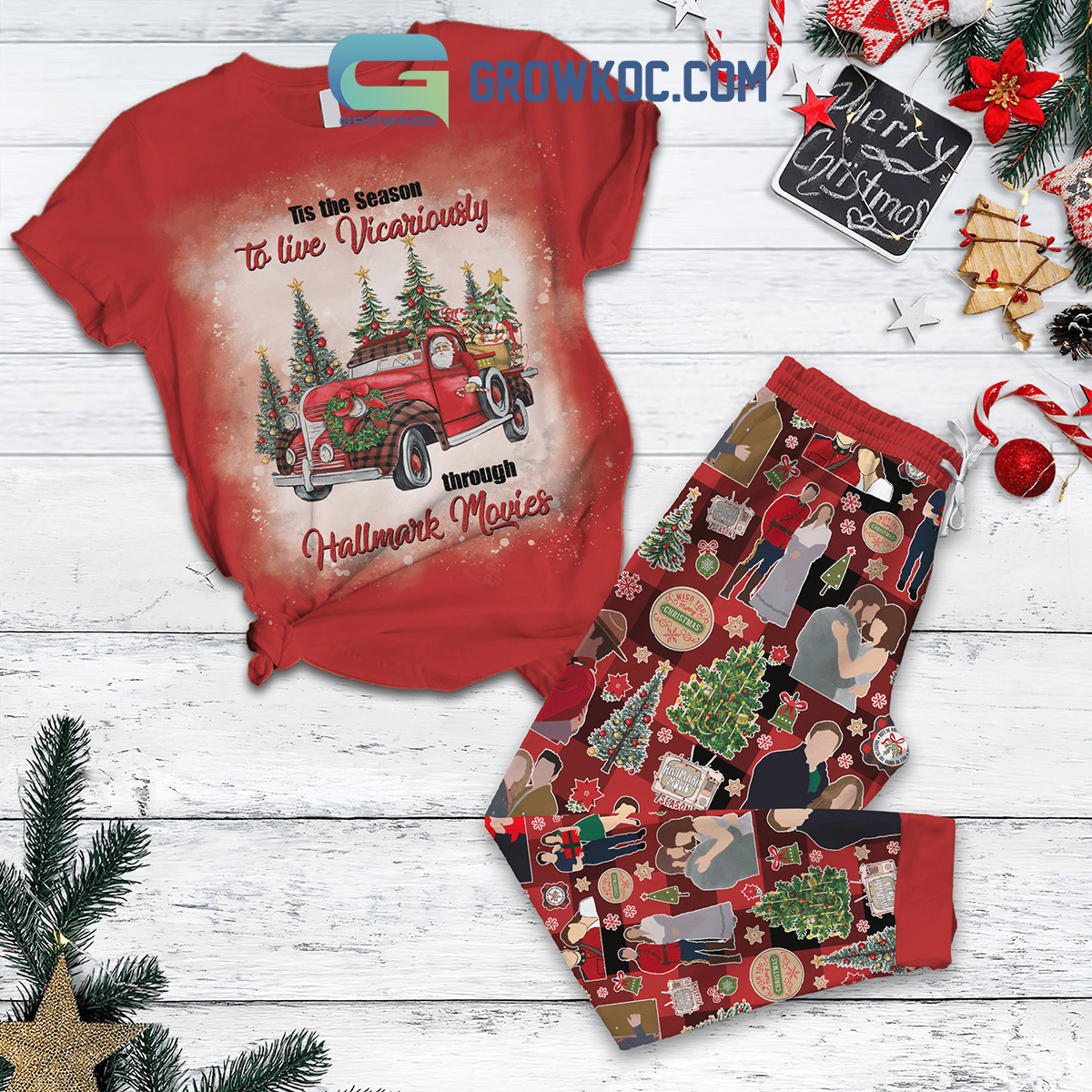 Hallmark Movie Season Wish You Merry Christmas Pajamas Set2B1 whXpC