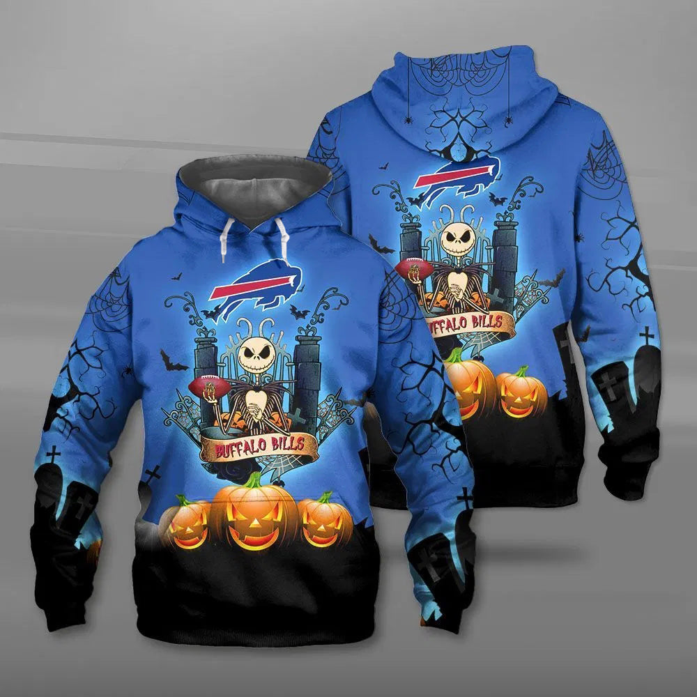 Halloween Costume Jack Skellington Graphic All Over Print Buffalo Bills Hoodie 3D Gifts For Fans 0